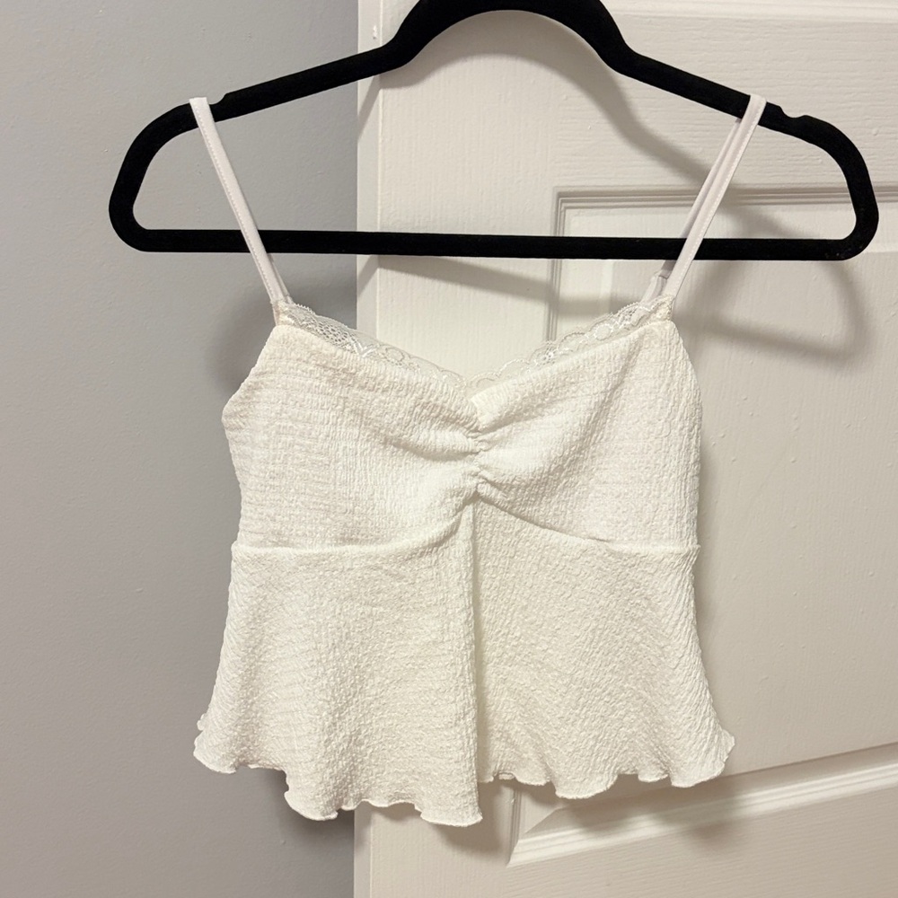 SHEIN White Textured Lace-Trim Peplum Cami